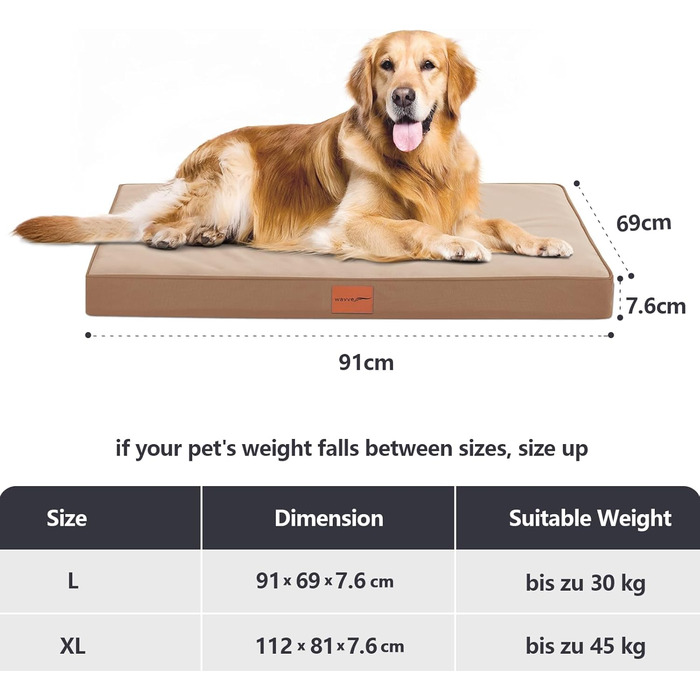 Ортопедичне ліжко для собак WAVVE, диван для собак середніх порід, з піною типу 