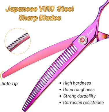 Професійна вигнута ножиця для грумінгу домашніх тварин 7.5 дюймів (25 градусів) з 35 зубцями, фіолетового кольору, преміум-якість