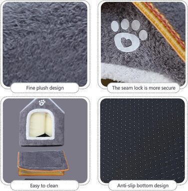 Кімната для домашніх тварин Galatée: тепле ліжко-печера для котів, миле складне котяче будиночок, зручне ігралу для собак, цуценят, кошенят та кроликів (M, сірий)