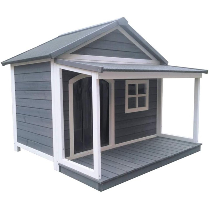 Будка для собак SunnyDogs з масивного дерева | Тепла та водовідштовхуюча будка з дахом та терасою | Розміри: 130 x 118 x 108 см