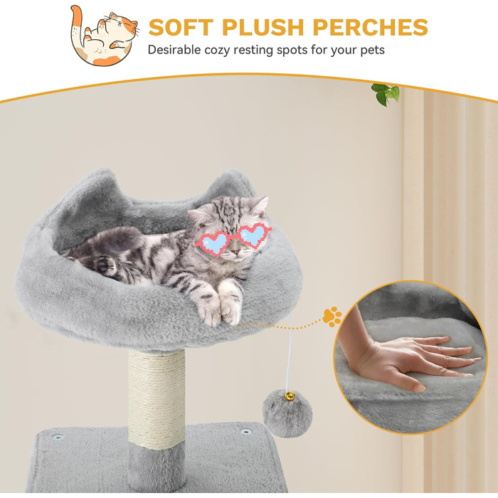 Кігтеточка YITAHOME XL, 137 см, з 2 сизалевими стовпцями, 1 платформою, 2 печерами, гамаком, іграшками-м'ячиками та кігтедробилкою. Ідеальний кімнатний комплекс для котів, сірий колір.