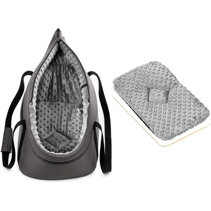 Трансформер для собак та котів (сірий), 34 x 22 x 26 см - переноска для цуценят та маленьких собак до 5 кг (плюшевий матеріал з буграми)