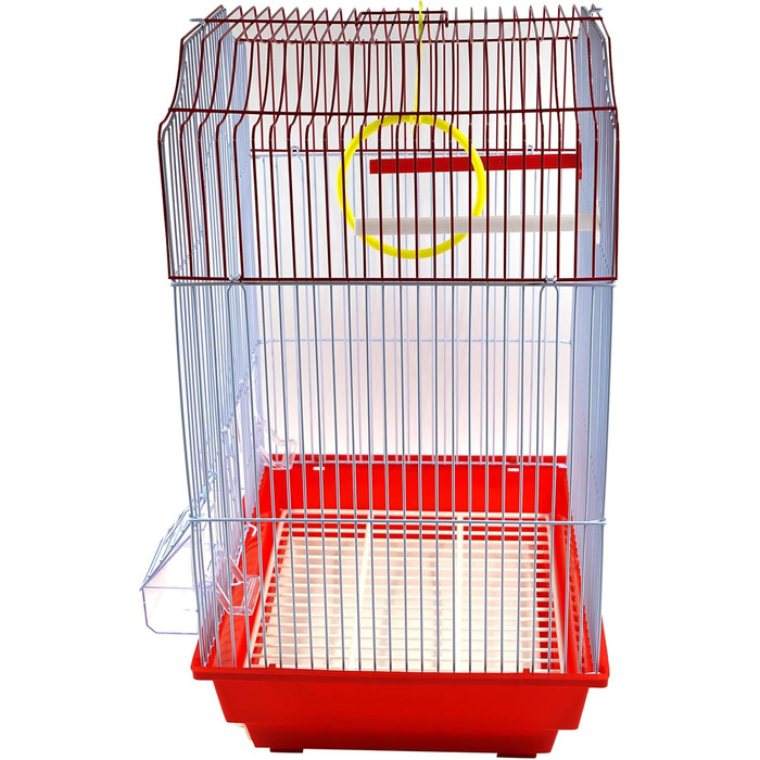 Клітка для птахів з годівницями, жердинами та гойдалками, 34,5x28x49,5 см, зелена (червона)