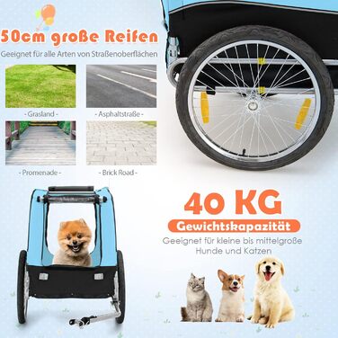 Haustieranhänger GOPLUS для собак та інших тварин: дихаючий, з 3 входами, безпечний, з прапорцем та відбивачами, для середніх собак (блакитний)