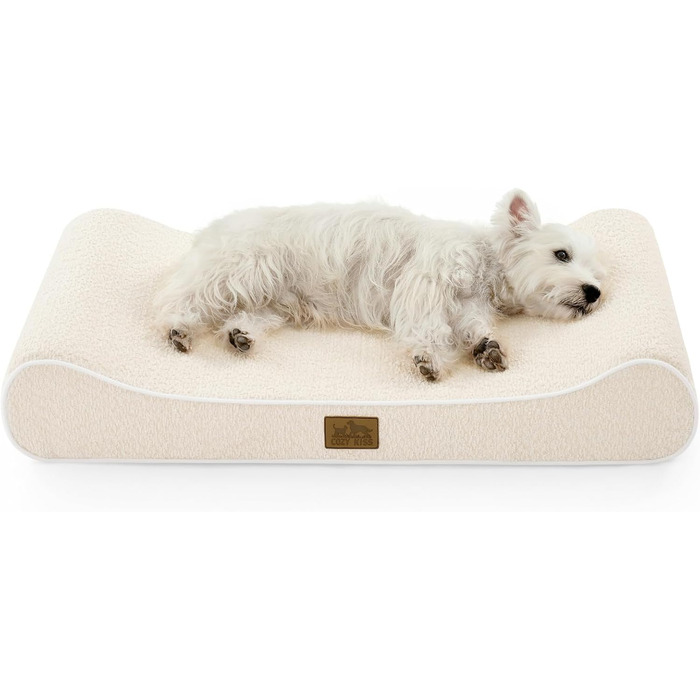 Лежанка для собак, 90x60x13 см, з високим бортиком - ортопедичний лежак для собак з корисного, водовідштовхувального та неслизького матеріалу у формі човна, підходить для собак до 29 кг, бежевий колір, розмір M