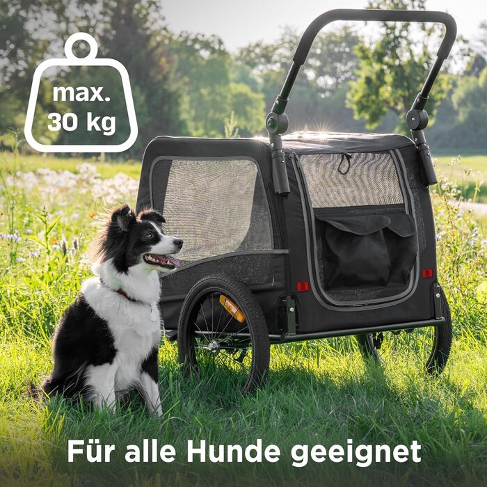 Легкий велосипедний візок для собак 2-в-1 – для собак вагою до 30 кг, складаний, з кулером, прапорцем безпеки та м'яким килимком, сумісний з електровелосипедами
