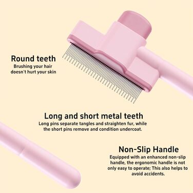 Щітка для котів та собак, видалення шерсті, з кнопкою для очищення, для довгої та короткої шерсті, сіра, інструменти для догляду за тваринами (Рожева #1)