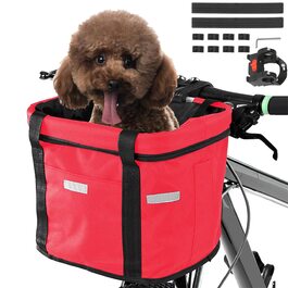 Фалцфальтерний велосипедний кошик для собак, передній велосипедний кошик, легко встановлюється, знімний велосипедний кошик-сумка, з адаптером керма для маленьких собак, для покупок, пікніків (червоний)