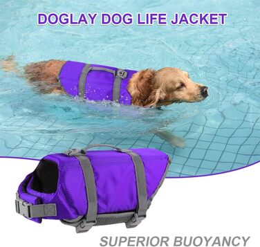 Жилет для плавання собак Doglay, світловідбиваючий, регульований, для малих, середніх та великих собак (M, фіолетовий)