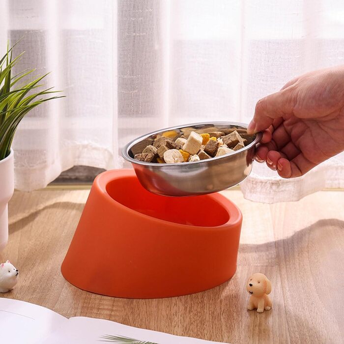 Миска для собак та котів Fuwok, нахилена під кутом 15°, знімний, неслизький, антивитікаючий дизайн, 2 шт. (Червоний, S)