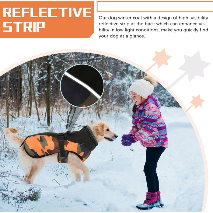 Водонепроникний зимовий одяг для собак - тепла куртка для собак, одяг для маленьких, середніх та великих собак, пуловер для собак з безпечними світловідбиваючими смугами для лабрадорів, чихуахуа, французьких бульдогів, 3XL, помаранчевий камуфляж