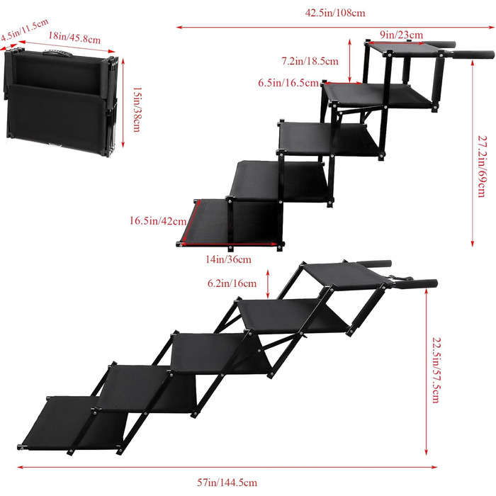 Складні сходи для собак Hacaroa - 5 сходинок, для великих собак, до 50 кг, з ручкою, антиковзаюча поверхня
