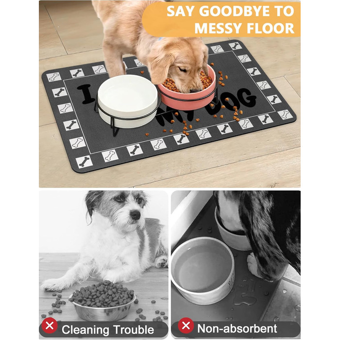 Підкладка під годівницю для собак та котів, 30 x 50 см, сіра, нековзна