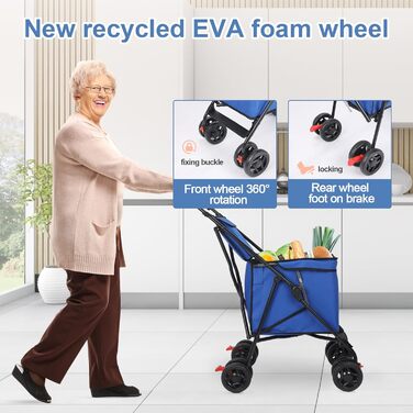 Візок для собак Wedyvko, велика місткість, для середніх собак, з пакетами для вигулу та диспенсером, кишеня для зберігання, без блискавки, легкий доступ, візок для котів/дітей (Блакитний)