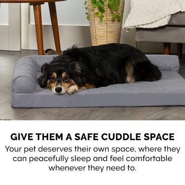 Крісло-лежанка для собак Furhaven Pinsonic, з охолоджуючим гелевим шаром, стегане, L-подібне, знімний, пральний чохол, Титан, Jumbo, XL, 102 x 81 x 20 см