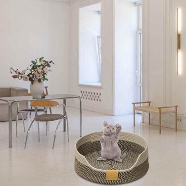 Квіткове ліжко для кота, 50 см, плетений кошик-гніздечко, дихаюче ліжко для тварин, міцне, стійке до подряпин, сірий, чорно-хакі (M)