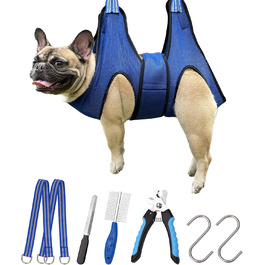 Гамак для грумінгу собак Kkiimatt, обладнання для догляду за тваринами, для середніх та великих собак/котів, набір для стрижки нігтів (кліпер + пилка), широка стрічка, мішок для відходів, блакитний