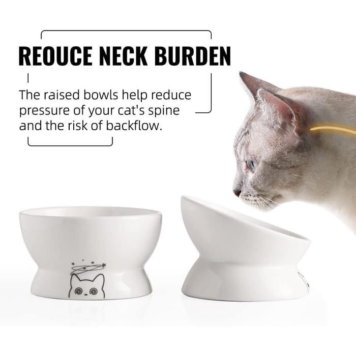 Набір мисок для котів SWEEJAR: підняті годівниця та поїлка, 2 шт (білий)