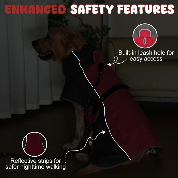 Водонепроникний собачий дощовик HezzLuv з світловідбиваючими смугами, отвором для повідка та флісовою підкладкою Polar Fleece, можна прати в пральній машині, зимова куртка для собак маленьких, середніх та великих порід, теплий, вітронепроникний, легкий, ч