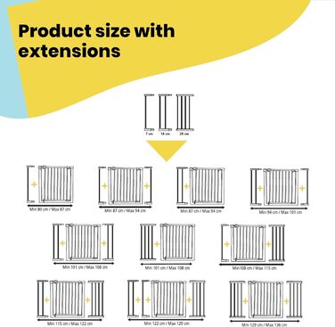 Ворота захисні Safety 1st Auto Close, Treppenschutzgitter без свердління, 73–80 см (розширюється до 136 см), автоматичне закривання, відкривання однією рукою, двостороння фіксація, білий (SecureTech)