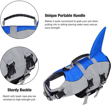 Жилет для плавання собак, жилет для початківців, регульована шлейка та рятувальний ручка (Hai, M)
