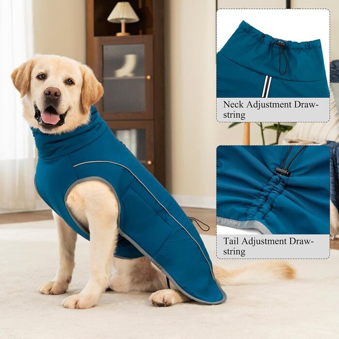Теплий непромокальний зимовий пуловер для собак - флісова куртка з блискавкою, відбивачі, для прогулянок (M, блакитний)