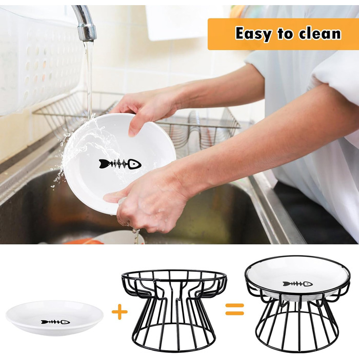 Набір з 2 керамічних годівниць для котів на підставці, підняті миски для кошенят та цуценят