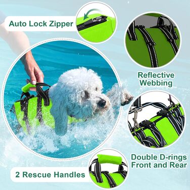 Жилет для плавання собак Fragralley, зелений, розмір Medium