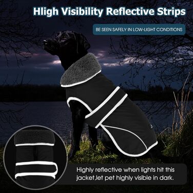 Зимовий теплий одяг для собак Dogchee: куртка з флісовим коміром, тепла та зручна, для малих, середніх та великих собак, чорна, розмір XXL (обхват грудей 78-100 см, довжина спини 61 см)