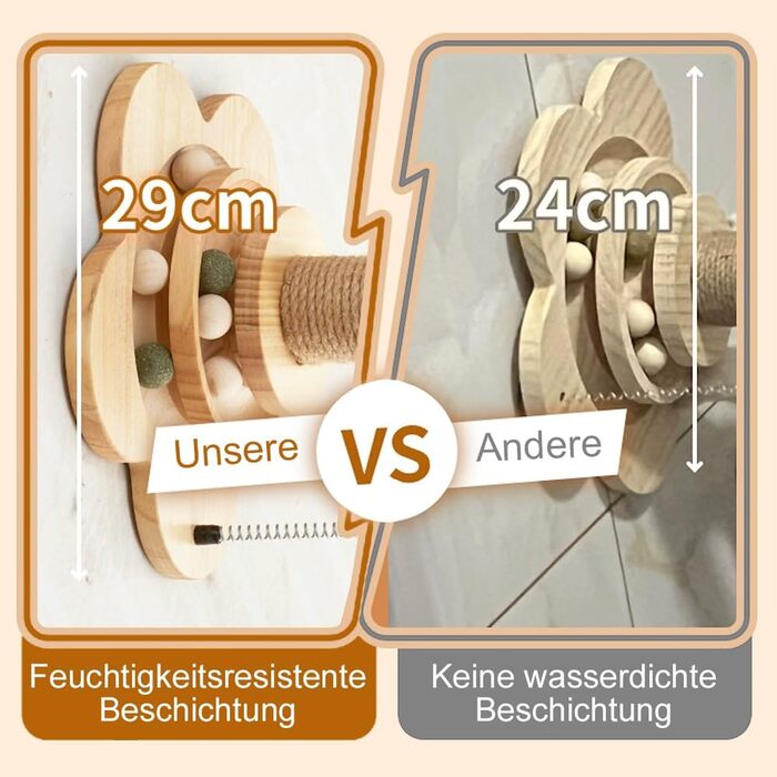 Іграшка для котів Accmuzzy 4 в 1: дерев'яна, з сизалевим мотузком, когтеточка з підвісними м'ячиками та котячою м'ятою (29 x 46 см)