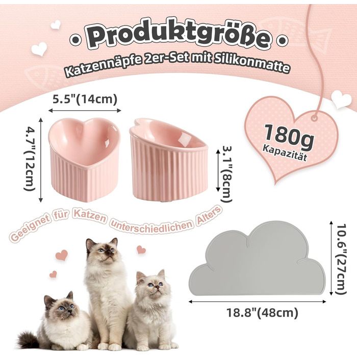 Набір мисок для котів Katzennapf Set: підняті миски, кераміка, проти слизької поверхні, набір з двох мисок, зелений & темно-зелений (рожевий & рожевий)