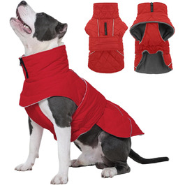 Куртка для собак Kuoser, зимова, водонепроникна, для середніх та великих собак, з флісовою підкладкою та блискавкою, L, червона