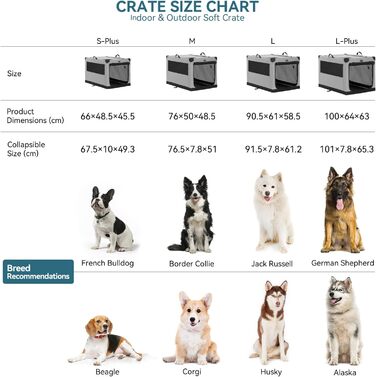 Складаний тканинний бокс для собак Petsfit XL, з трьома дверцятами, спіральним металевим каркасом, легкий для транспортування та зберігання, сірий