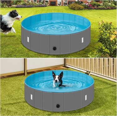 Складний басейн для собак EUGAD 120x30 см, з кришкою, нековзкий, для середніх порід, ПВХ, синьо-сірий
