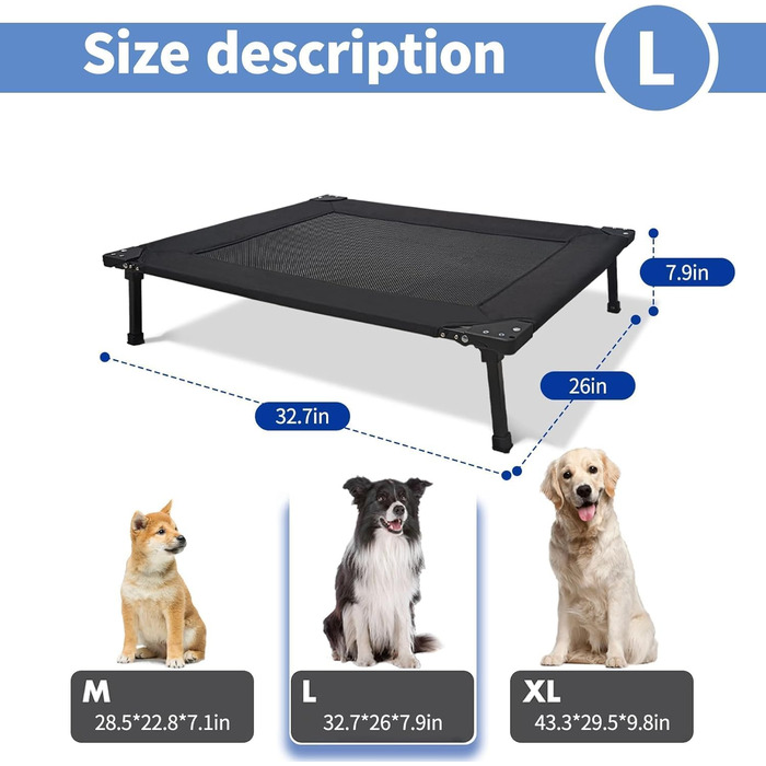 Охолоджуване ліжко для собак Pozico, складане, з металевим каркасом та дихаючою сіткою, для собак та котів, чорне, розмір L (83x66x20)
