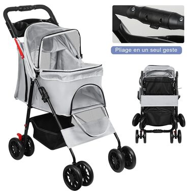 Дитяча коляска для собак та котів Homewell, складана, до 20 кг, з сумкою та підсклянником (сіра)
