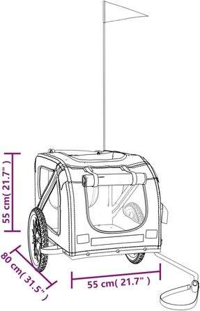 Фургон для собак VidaXL - чорний, 45 кг, з прапором та відбивачами, 133.5 x 69 x 73.5 см