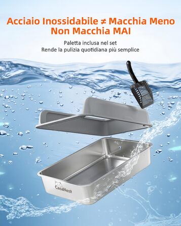 Сміттєве відро CasaNest для котів з нержавіючої сталі, XXXL, велике, антивитік, антиприлипання, темно-сірий