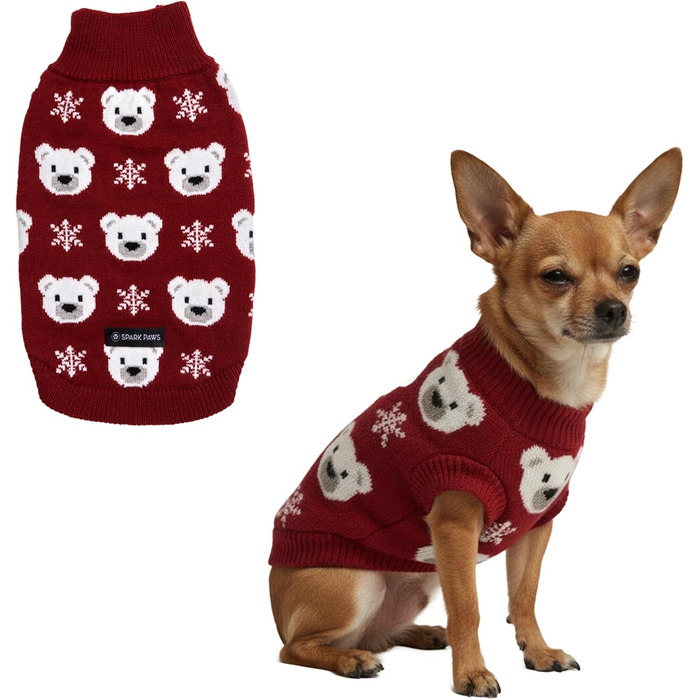 Светр для собак Spark Paws Knit – теплий в'язаний зимовий вовняний комірець для малих, середніх та великих собак (Ведмедик Полярний, S)