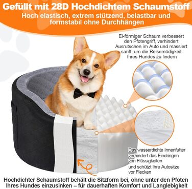Автокрісло для собак - чорне автокрісло-бустер для маленьких собак з 28D Memory Foam, неслизький водонепроникний підкладка, переноска для подорожей з кишенями для зберігання та ковдрою, сірий (01-Чорний)