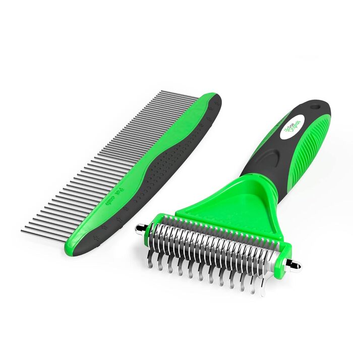 Гребінець для собак від вичісування - догляд за шерстю, випадання шерсті та вичісування. Двобічний гребінець з лезами - видаляє пух, ковтуни та заплутане волосся. Підходить для собак та котів
