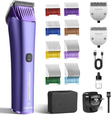 Професійна машинка для стрижки собак FuzzyFix з запасним лезом, 5-в-1, знімає шерсть з собак, котів та коней, лілова