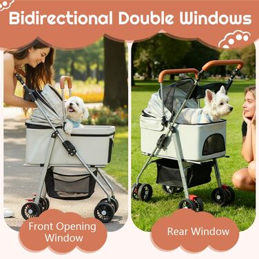 Візок для тварин Simcat: для собак та котів, складний, з гумовими колесами 360° (сірий)