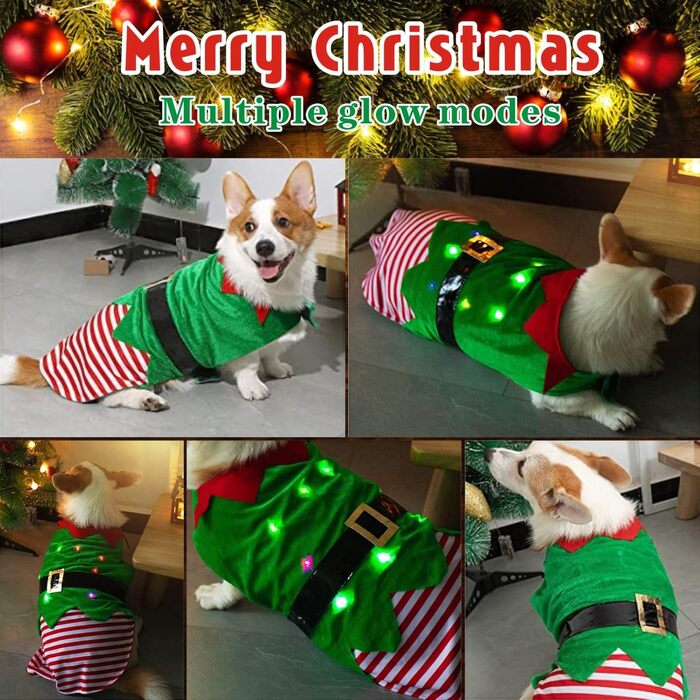 Костюм для собак на Різдво Idepet з іграшкою-тросом та світлодіодами, карнавальний костюм для собак та котів, XX-Large