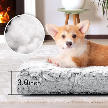 Делюкс лежанка для собак маленьких порід, м'яка підстилка в клітку, товста лежанка для собак, пухнаста килимок для домашніх тварин, 76.2 x 55.9 x 7.6 см, Сірий, Medium