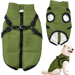 Водонепроникний собачий плащ з шлейкою, зимова тепла флісова куртка для середніх та великих собак, світловідбиваючий вітрозахисний костюм для собак (оливковий, розмір M)