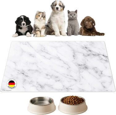 Підкладка для годівлі собак та котів 'Величний Білий Мрамор' з преміум вінілу - 60x40 см – неслизька, миюча, міцна - Зроблено в Німеччині