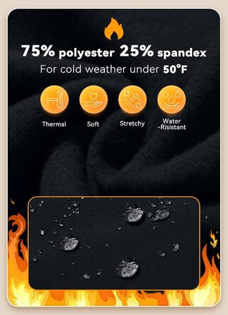 Чорні зимові штани для верхової їзди Baleaf з флісу (повний пояс), з кишенями на блискавці, легінси, розмір L