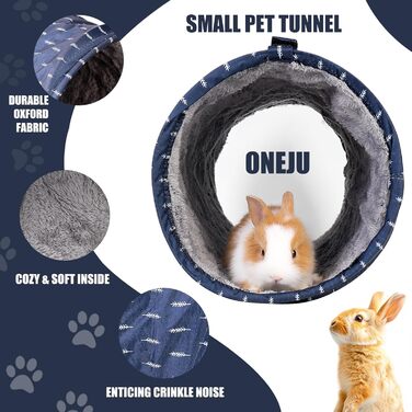 Туннель для морських свинок ONEJU, 2-сторонній, для гри та відпочинку, миючий, з блискавкою, синій