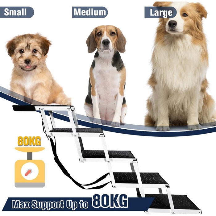 Сходинки для собак великих порід: портативні, складні, з антиковзким покриттям, для авто, SUV, вантажівок (до 80 кг, 5 сходинок)
